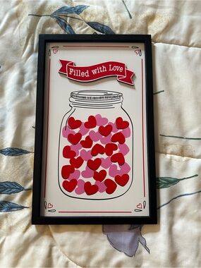 Filled With Love Heart Jar Framed Wall Art - Red & Pink